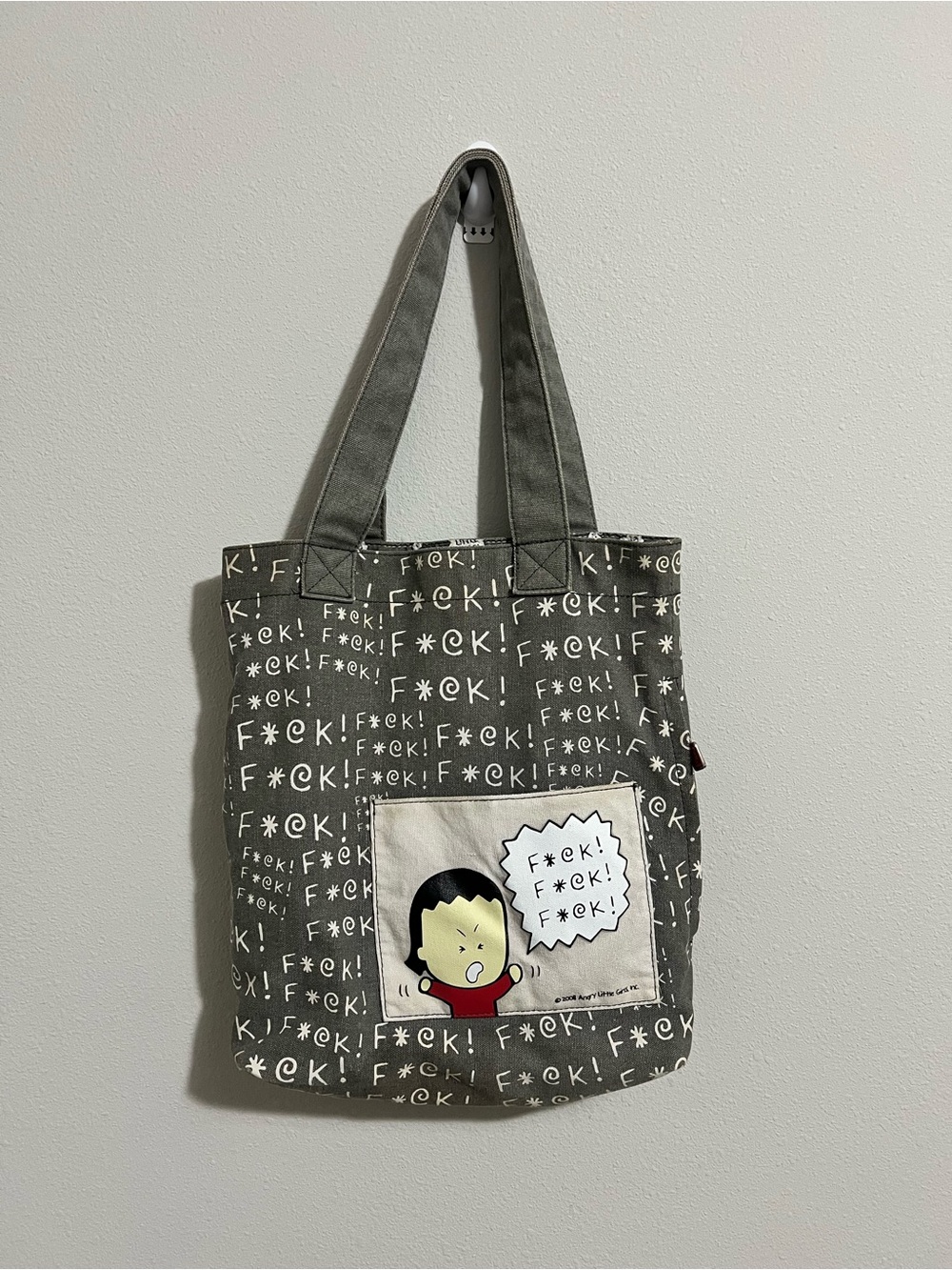 Vintage Y2K Angry Little Girls Canvas Tote Bag Kim Comic All-Over Print Grey